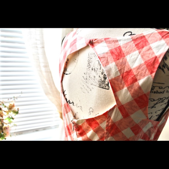 🦑🦑Coral checkered pattern Lauren Conrad dress - Picture 3 of 5